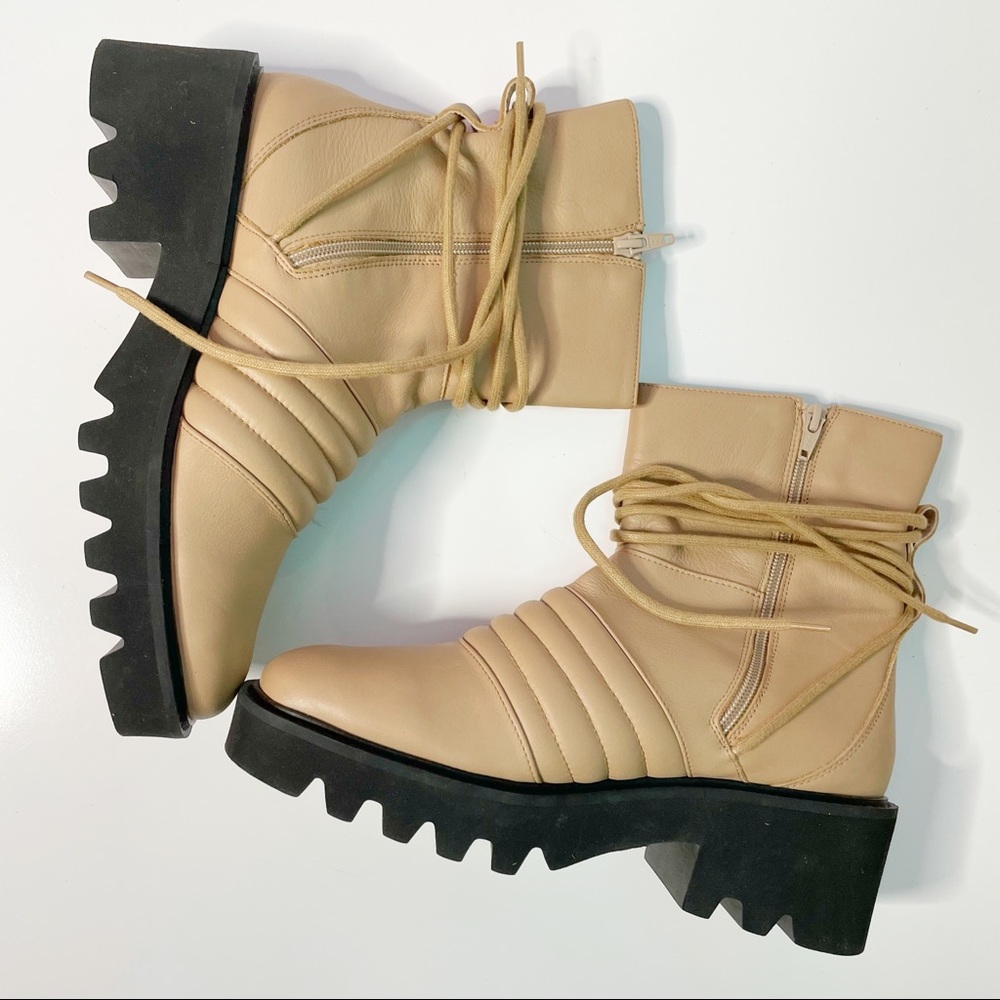 Free People Size 41 Tori Padded Ankle Moto Boots Tan Camel Leather - Picture 3 of 13